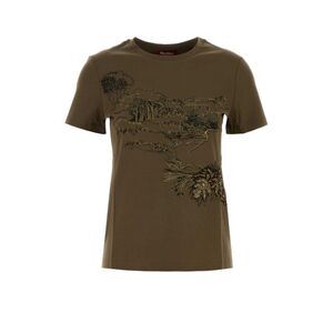 Mm Studio Women Army Green Cotton Pugnale T-Shirt